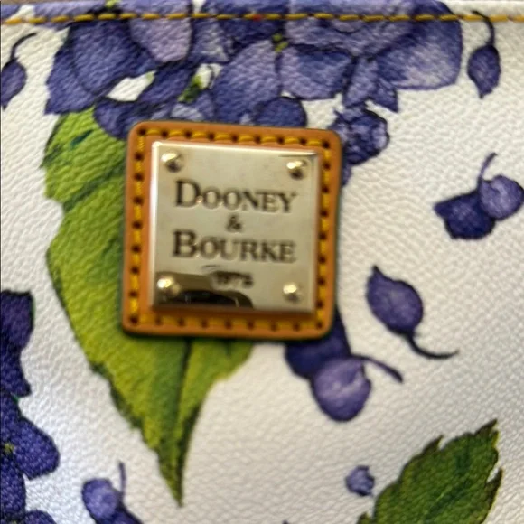 Dooney & Bourke Purple hydrangeas , Tan straps with Green Accent Crossbody - Picture 2 of 13